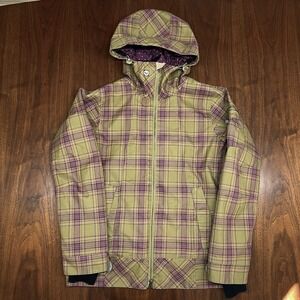 Roxy XS 5,000 Ski Snow Jacket Utility Coat Limited Edition Green Purple Plaid